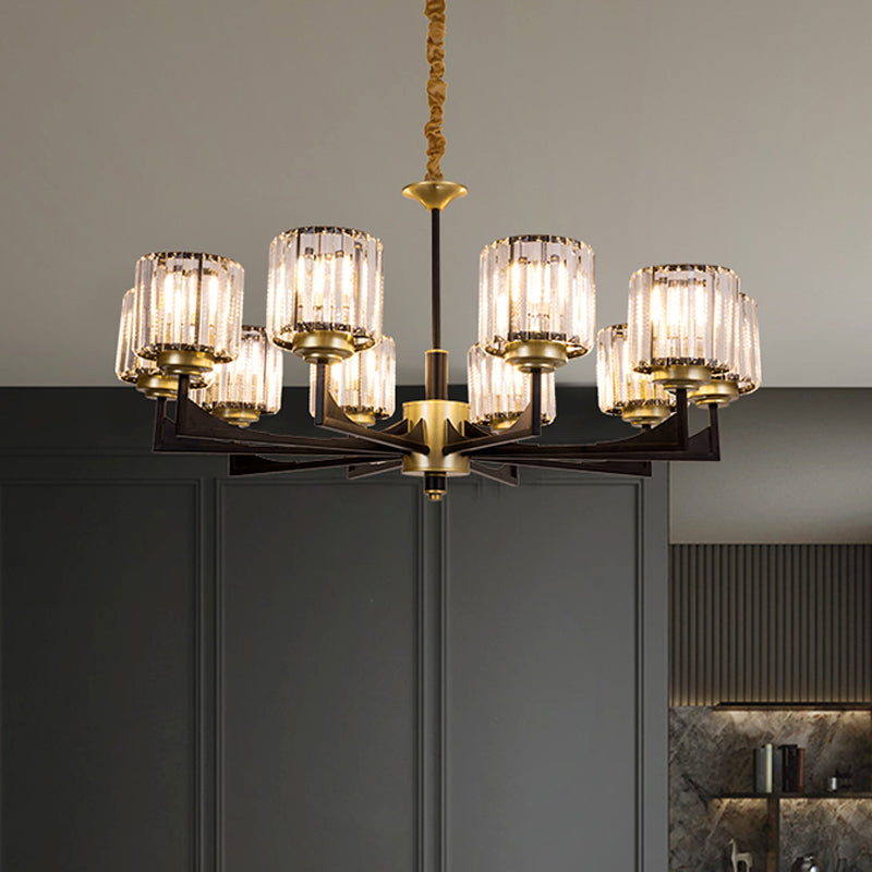 Modern Black & Brass Crystal Prism Chandelier – 4/6/12 Lights