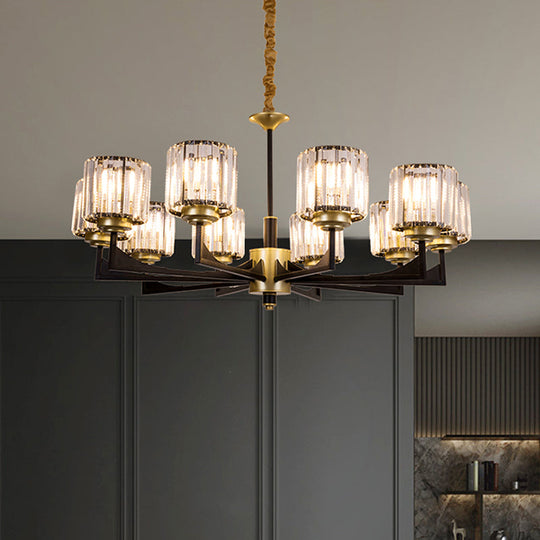 Modern Black And Brass Crystal Prism Chandelier With 4/6/12 Lights