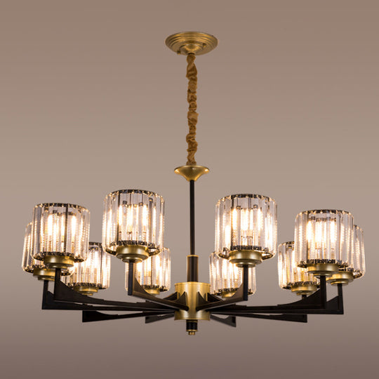 Modern Black And Brass Crystal Prism Chandelier With 4/6/12 Lights