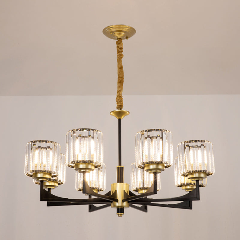 Modern Black And Brass Crystal Prism Chandelier With 4/6/12 Lights