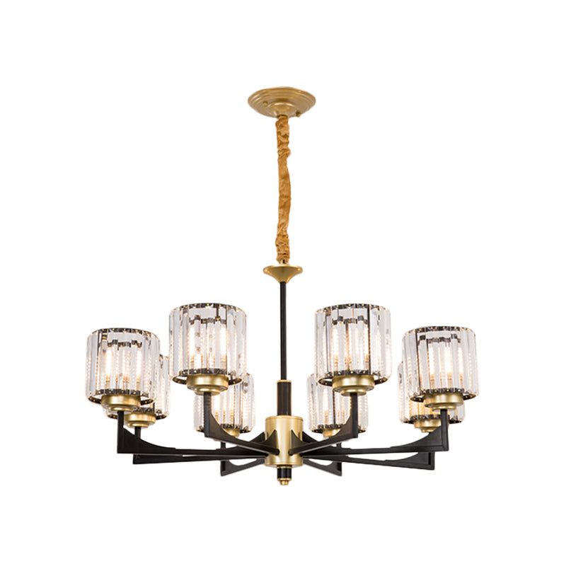 Modern Black & Brass Crystal Prism Chandelier – 4/6/12 Lights