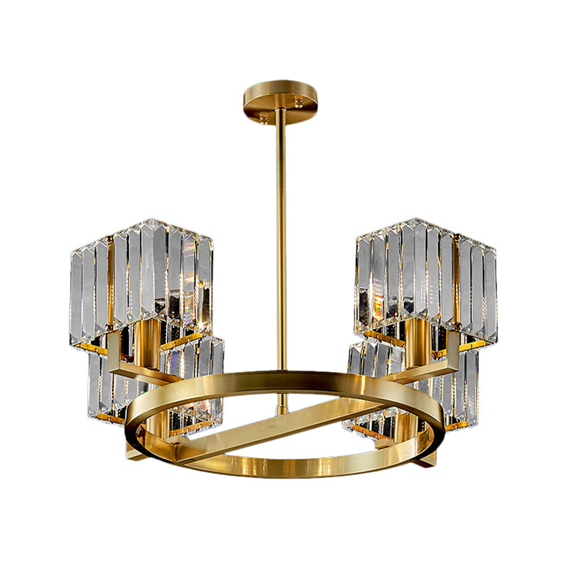 Gold Crystal Chandelier With 4/8/10 Bulb Rectangle Pendant Lamp For Modern Dining Room