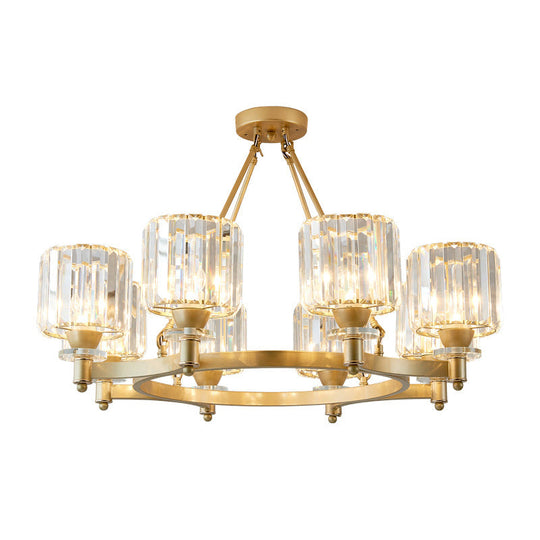 Contemporary Prismatic Crystal Cylinder Chandelier - Dining Room Ceiling Lamp (3/6/8-Head) In