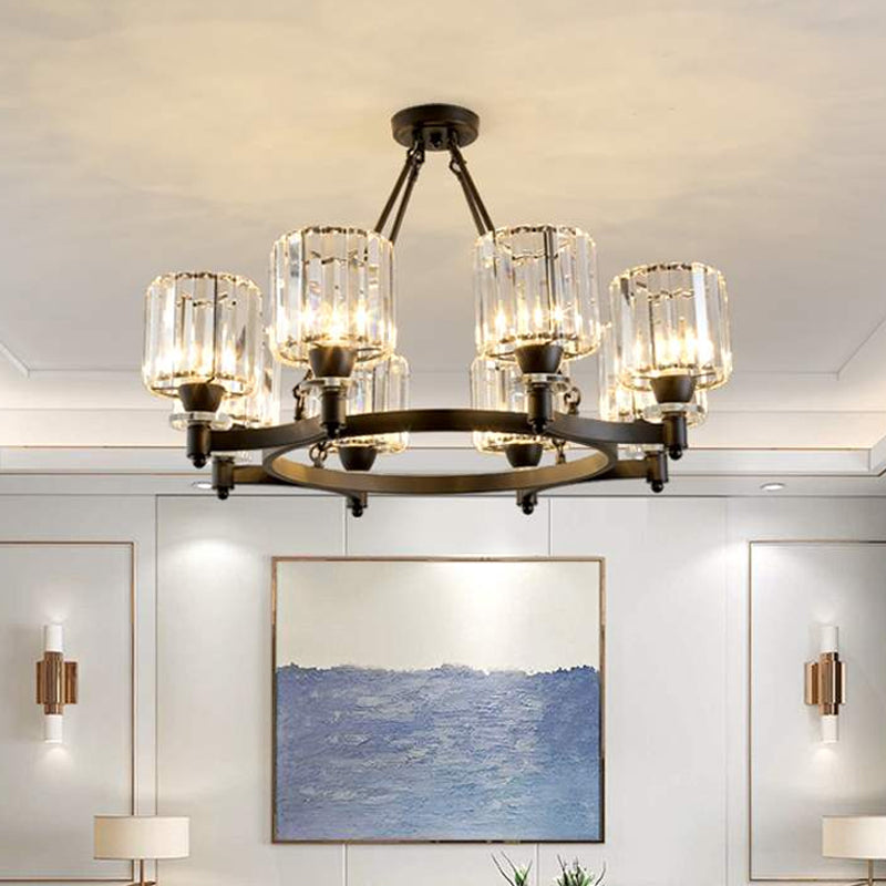 Contemporary Prismatic Crystal Chandelier - Black/Gold - 3/6/8 Head Suspension Lamp for Dining Room Ceiling