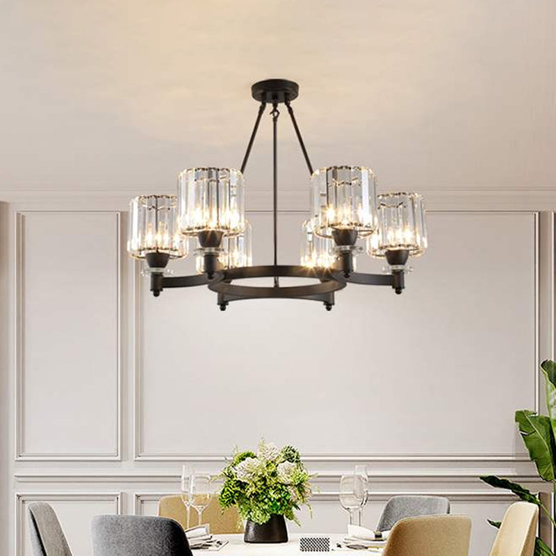 Contemporary Prismatic Crystal Cylinder Chandelier - Dining Room Ceiling Lamp (3/6/8-Head) In
