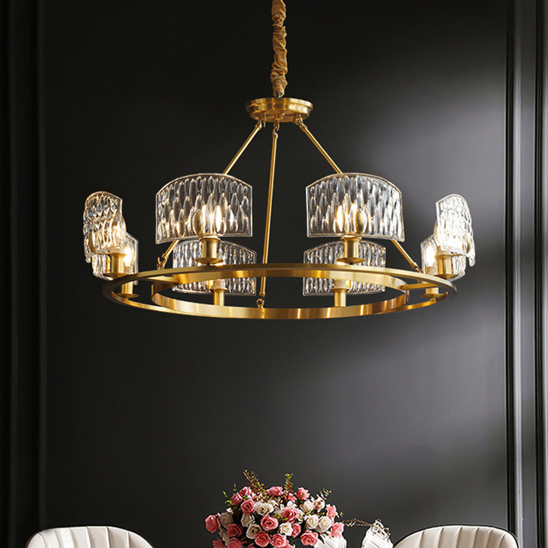 Gold Textured Glass Circle Pendant Light - Mid-Century Chandelier with 6/8/10 Lights for Living Room
