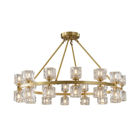 Postmodern Crystal Cube Gold Chandelier - Circle Pendant For Dining Room With 6/12/28 Lights 28 /