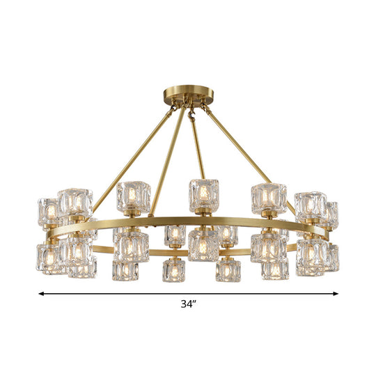 Postmodern Crystal Cube Gold Chandelier - Circle Dining Pendant with 6/12/28 Lights