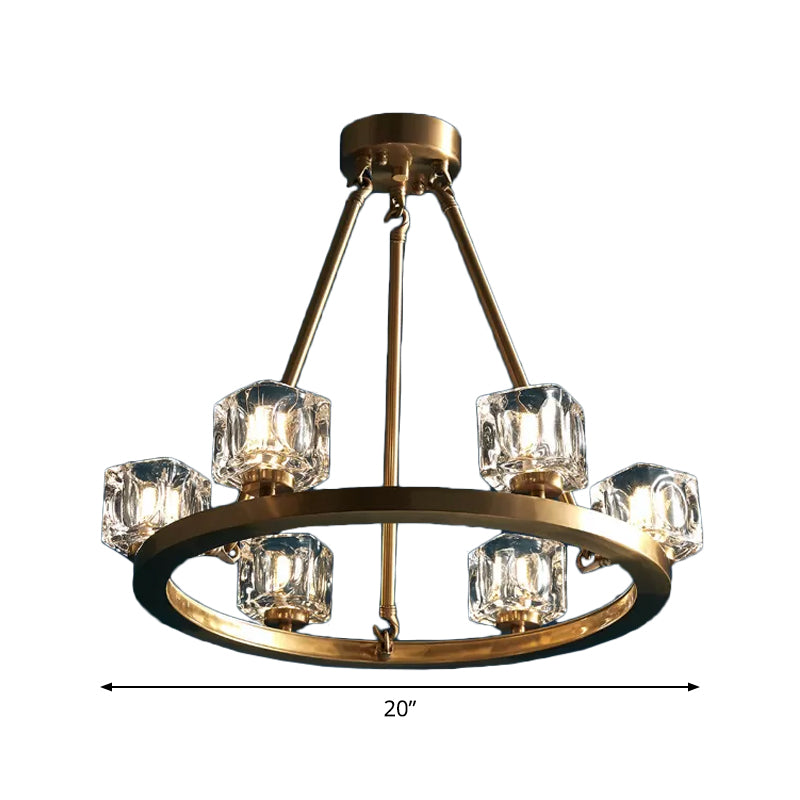Postmodern Crystal Cube Gold Chandelier - Circle Pendant For Dining Room With 6/12/28 Lights