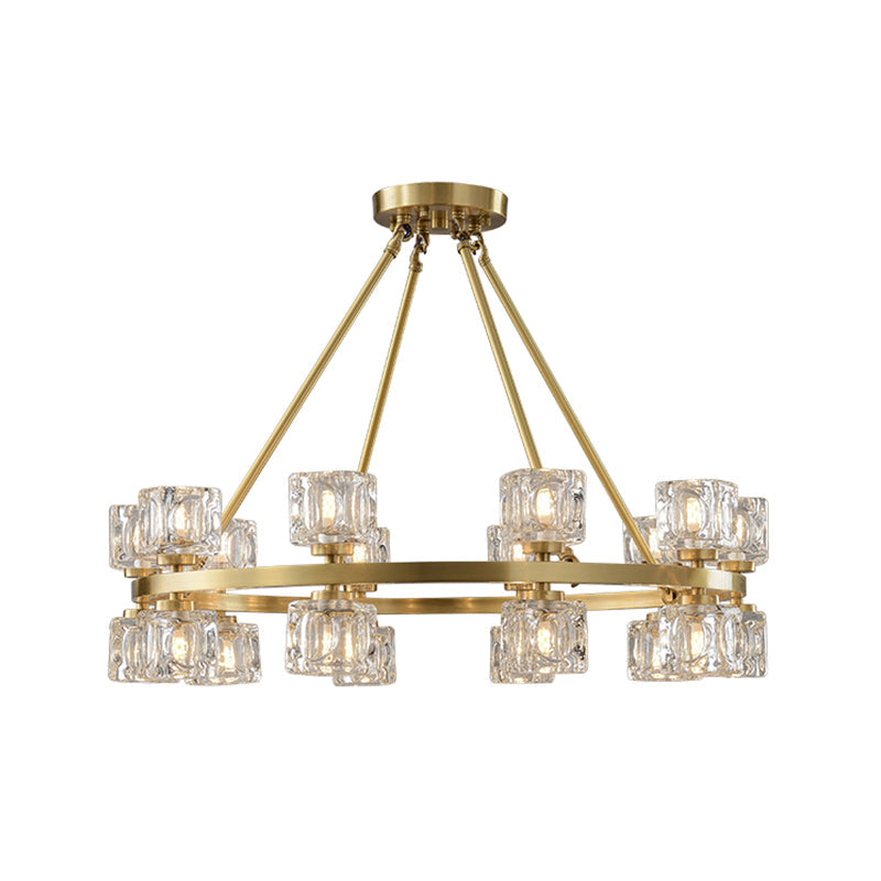 Postmodern Crystal Cube Gold Chandelier - Circle Pendant For Dining Room With 6/12/28 Lights 20 /