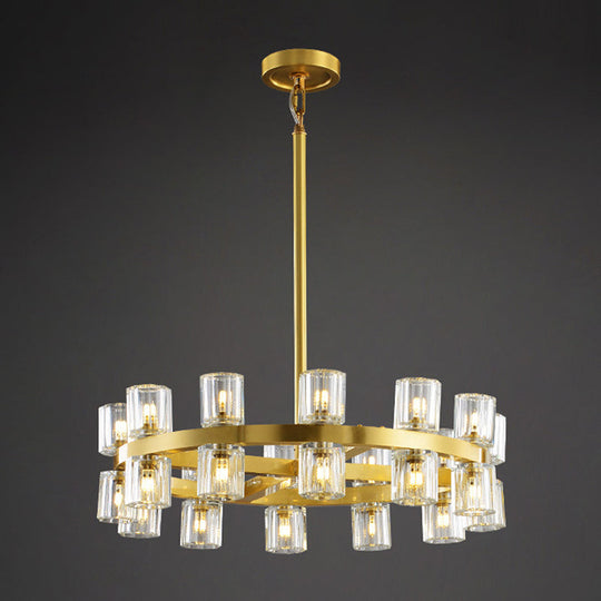 Postmodern Crystal Pendant Chandelier: Sleek Brass Circular Design with 24 Bulbs for Dining Room Suspension Lighting