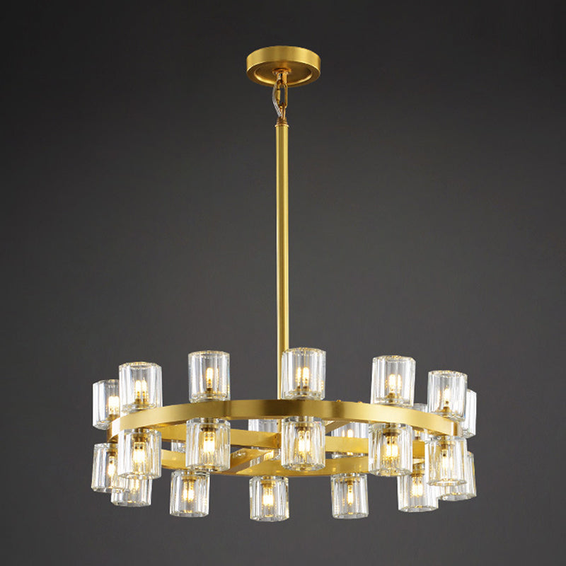Postmodern Brass Crystal Pendant Chandelier - Circular Design 24 Bulb Suspension Light For Dining