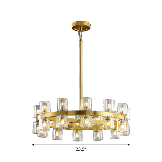 Postmodern Brass Crystal Pendant Chandelier - Circular Design 24 Bulb Suspension Light For Dining