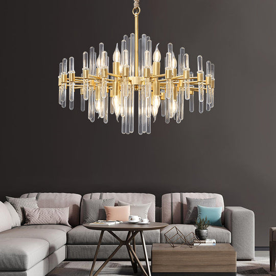 Crystal Rod Drop Chandelier Light - 10 Heads, Postmodern Brass Radial Design for Living Room