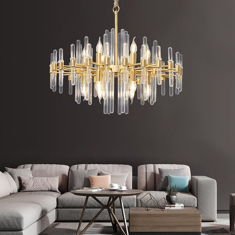 Modern Brass 10-Head Crystal Rod Chandelier - Radial Design For Living Room Lighting