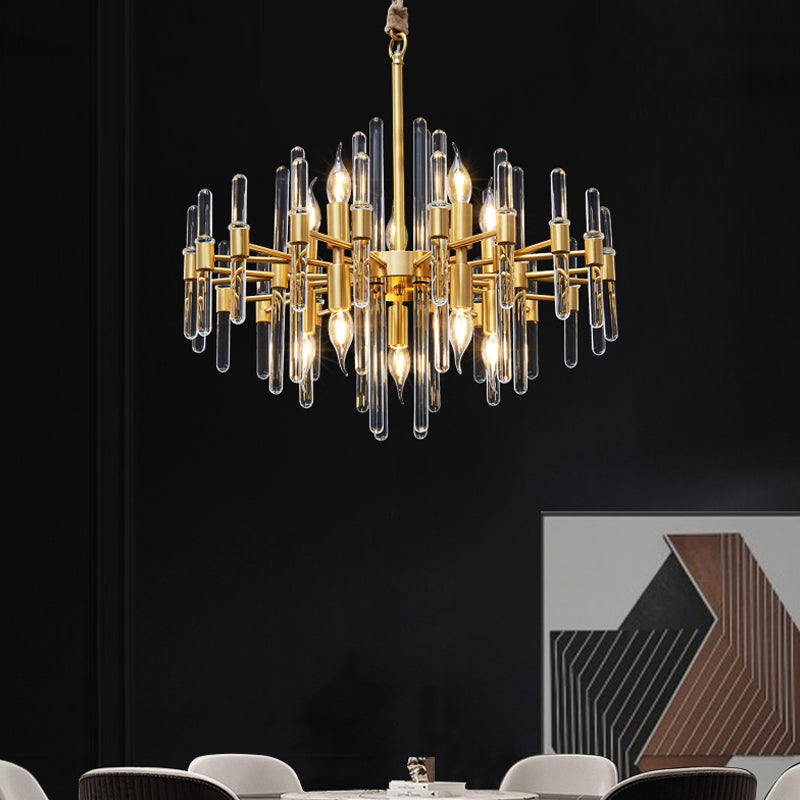 Crystal Rod Drop Chandelier Light - 10 Heads, Postmodern Brass Radial Design for Living Room