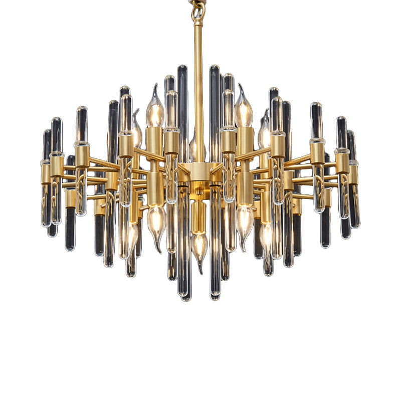 Crystal Rod Drop Chandelier Light - 10 Heads, Postmodern Brass Radial Design for Living Room