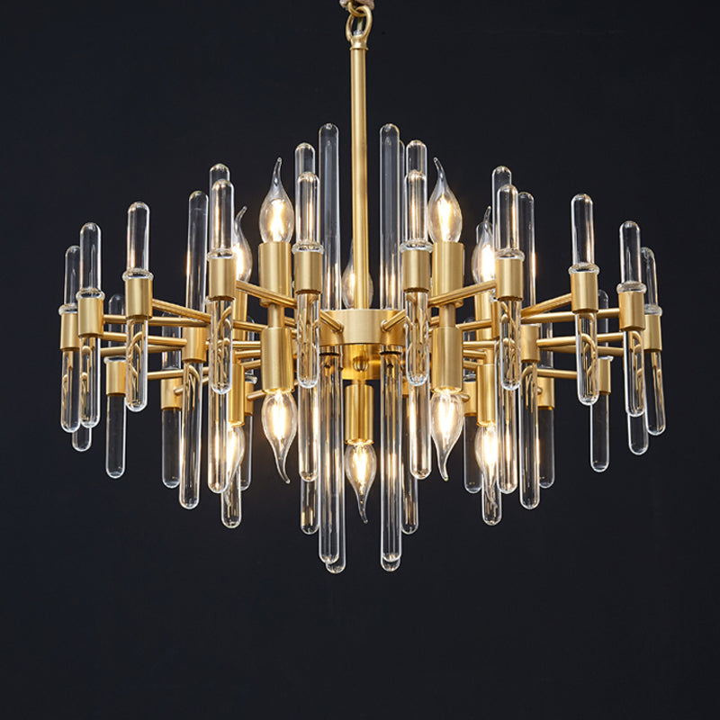 Modern Brass 10-Head Crystal Rod Chandelier - Radial Design For Living Room Lighting