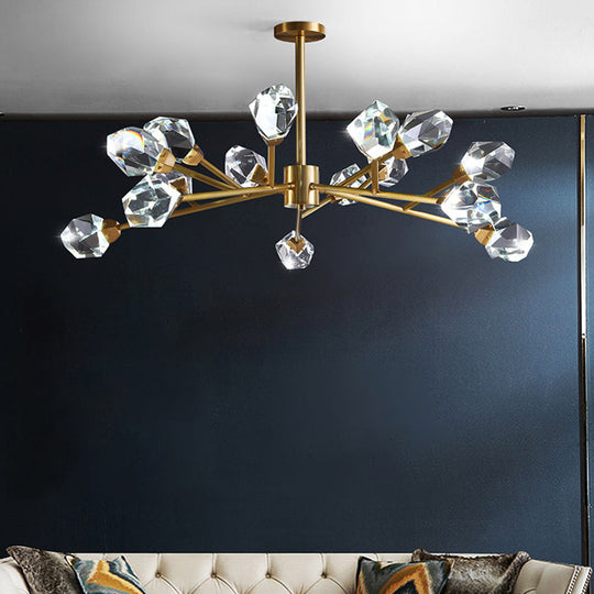 Modern Crystal Block Brass Chandelier - 9/12/18-Light Suspension Pendant for Family Room