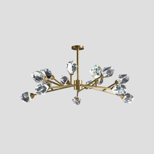 Modern Crystal Block Brass Chandelier - 9/12/18-Light Suspension Pendant For Family Room