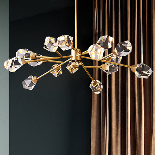 Modern Crystal Block Chandelier: Stylish 6/15/18 Lights Ceiling Pendant in Brass