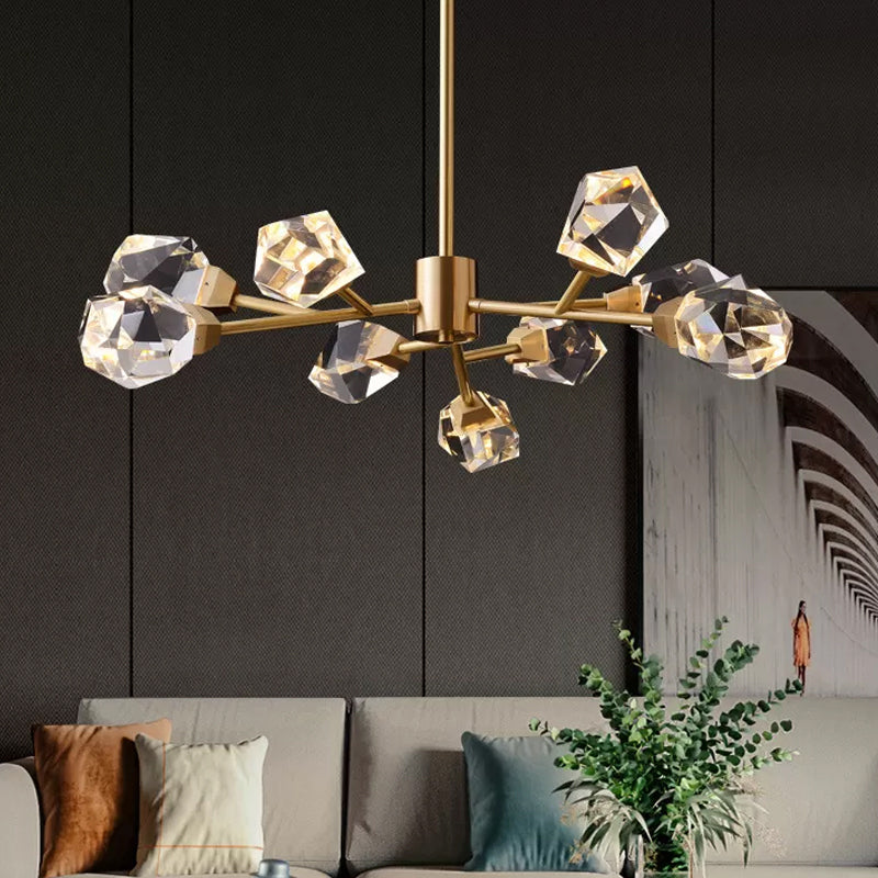 Modern Crystal Block Chandelier: Stylish 6/15/18 Lights Ceiling Pendant in Brass