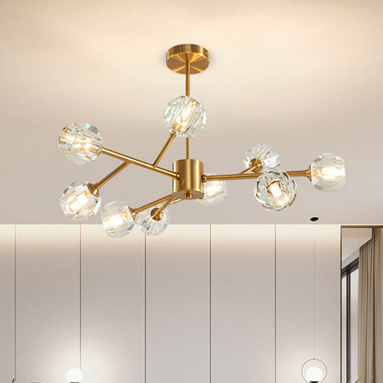 Modern Brass Chandelier With Faceted Crystal Shade For Kitchen Ceiling - 9/12/15 Lights