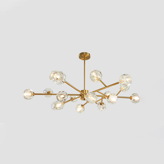 Modern Brass Chandelier With Faceted Crystal Shade For Kitchen Ceiling - 9/12/15 Lights 18 /