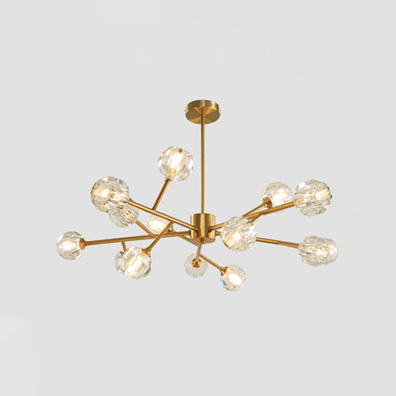 Modern Brass Chandelier With Faceted Crystal Shade For Kitchen Ceiling - 9/12/15 Lights 15 /