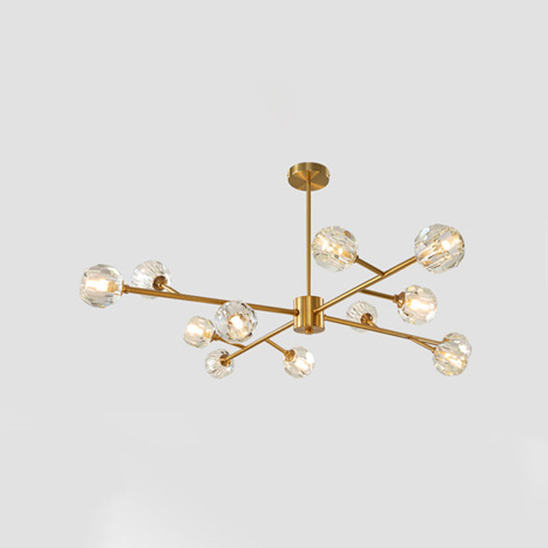 Modern Brass Chandelier with Ball Faceted Crystal Shade - Perfect for Kitchen Ceiling