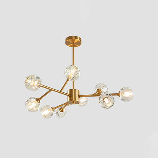 Modern Brass Chandelier With Faceted Crystal Shade For Kitchen Ceiling - 9/12/15 Lights 9 /
