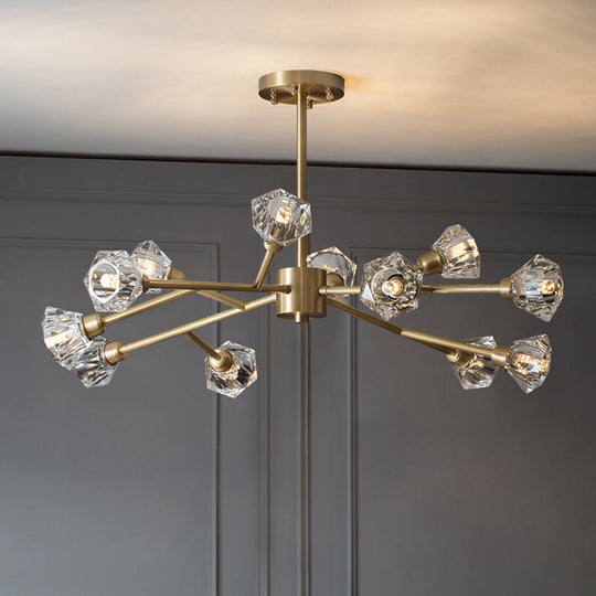 Post-Modern Crystal Branch Ceiling Light With Brass Finish - 6/12/15 Adjustable Heads For Bedroom