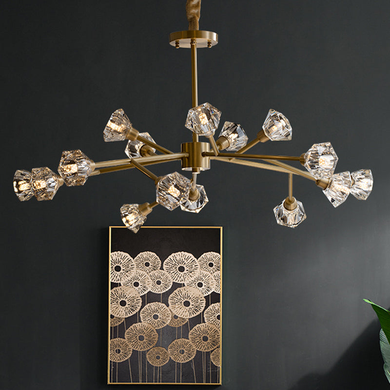 Post-Modern Crystal Flower Ceiling Light: Bedroom Chandelier (Brass, 6/12/15 Heads)
