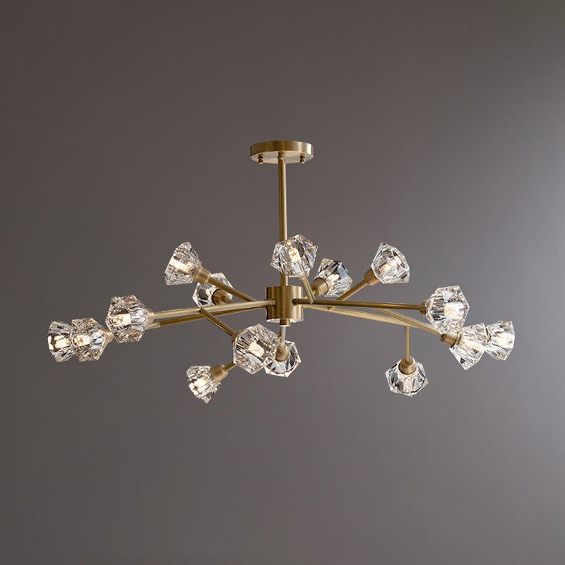 Post-Modern Crystal Branch Ceiling Light With Brass Finish - 6/12/15 Adjustable Heads For Bedroom