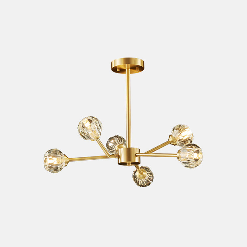 Postmodern Brass Finish Chandelier with Beveled Cut Crystal Ball Pendant Lighting - 6/9/18 Lights