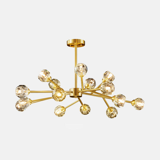 Postmodern Brass Finish Chandelier with Beveled Cut Crystal Ball Pendant Lighting - 6/9/18 Lights