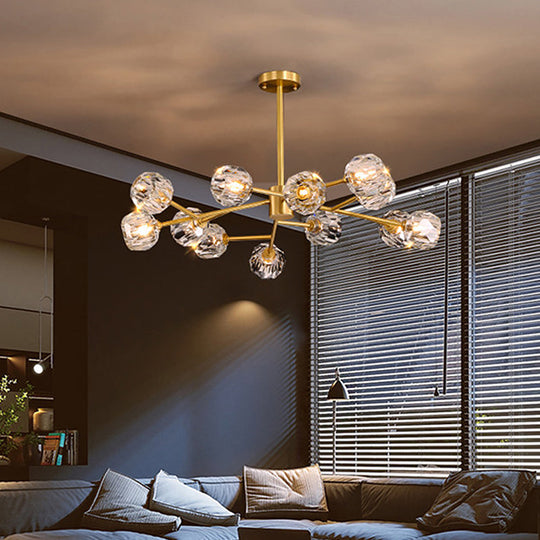 Branch Brass Crystal Ball Chandelier - 12/15 Lights Elegant Dining Room Ceiling Lamp