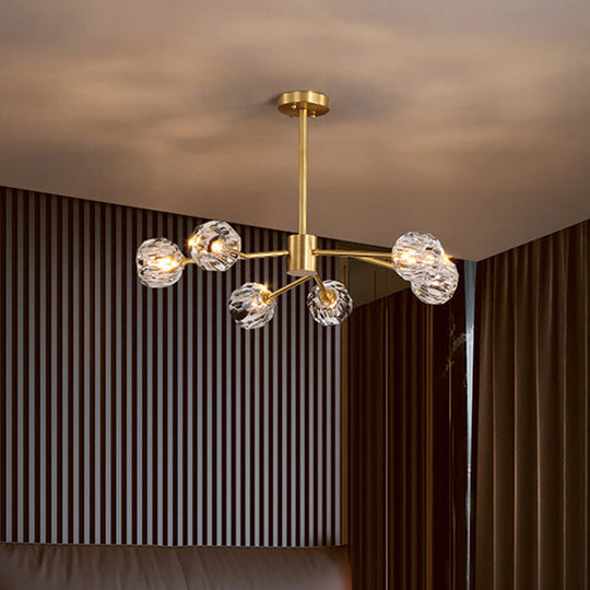 Branch Brass Crystal Ball Chandelier - 12/15 Lights Elegant Dining Room Ceiling Lamp