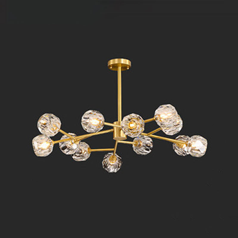 Postmodern Brass Branch Chandelier - 12/15/18-Light Crystal Ball Drop - Dining Room Ceiling Lamp