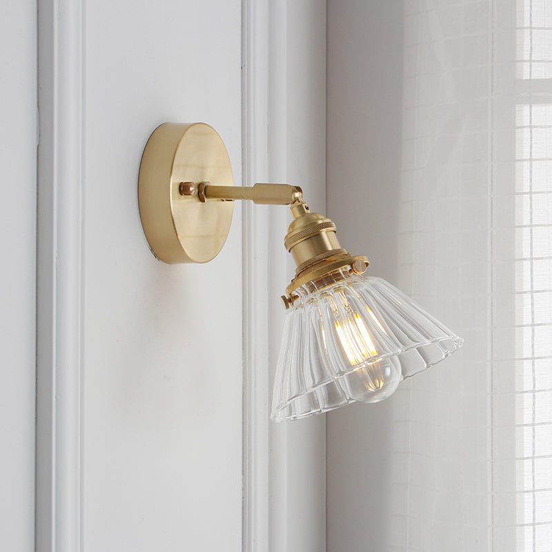 Conical Glass Wall Lamp With Single Head For Corridor Lighting - Mounted Fixture Brass