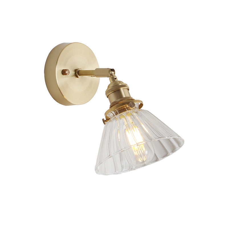 Conical Glass Wall Lamp With Single Head For Corridor Lighting - Mounted Fixture