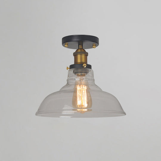 Farmhouse Semi-Mount Lighting with Clear Glass - Brass Finish