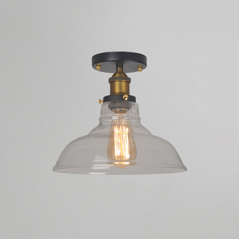 Semi Mount Farmhouse Ceiling Lamp With Clear Glass Shade Geometry Corridor Brass Lighting (1 Bulb) /