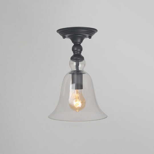 Farmhouse Semi-Mount Lighting with Clear Glass - Brass Finish