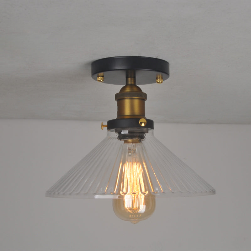 Semi Mount Farmhouse Ceiling Lamp With Clear Glass Shade Geometry Corridor Brass Lighting (1 Bulb)