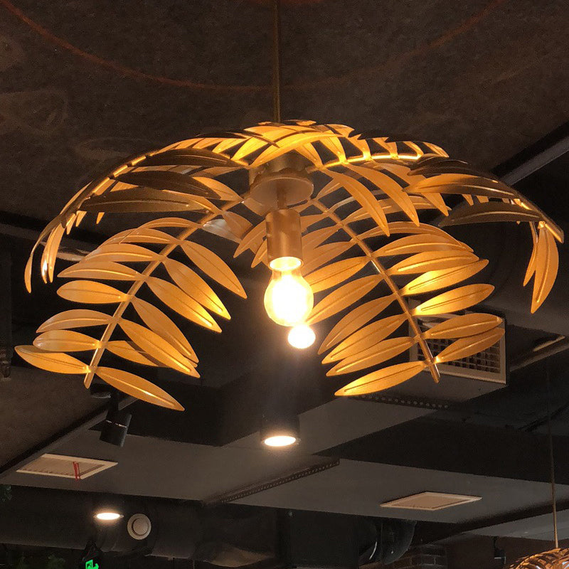 Rustic Iron Leaf Pendant Light For Restaurants - Suspension Ceiling Lamp Gold