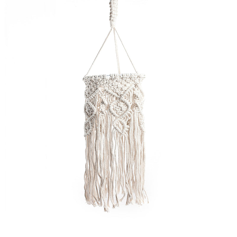 Classic White Woven Fringe Pendant Light With Hemp Rope - Perfect For Living Room Ceiling