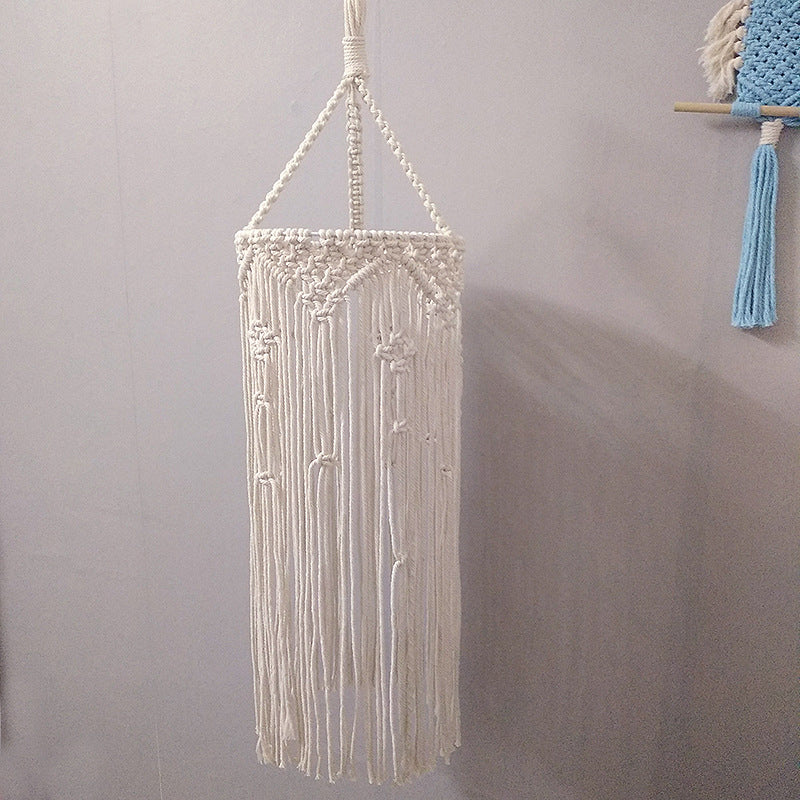 Country White Cylinder Tassel Rope Pendant Light - Dining Room Ceiling Lamp
