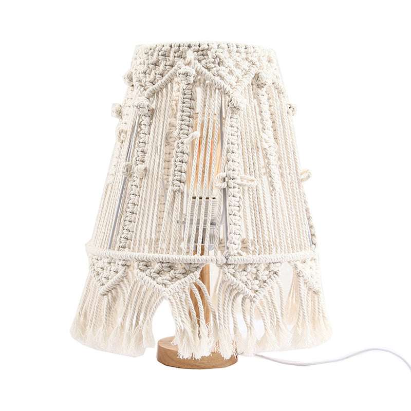 Country Style Yellow Nightstand Lamp With Tassel Fringe For Bedroom