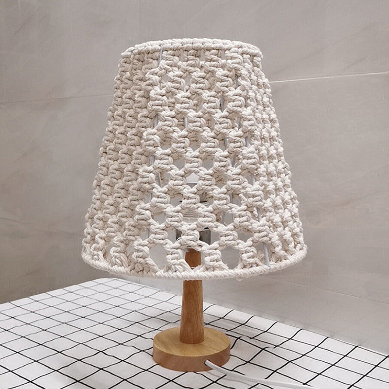Countryside Rope Nightstand Lamp With Handmade Cone Shade